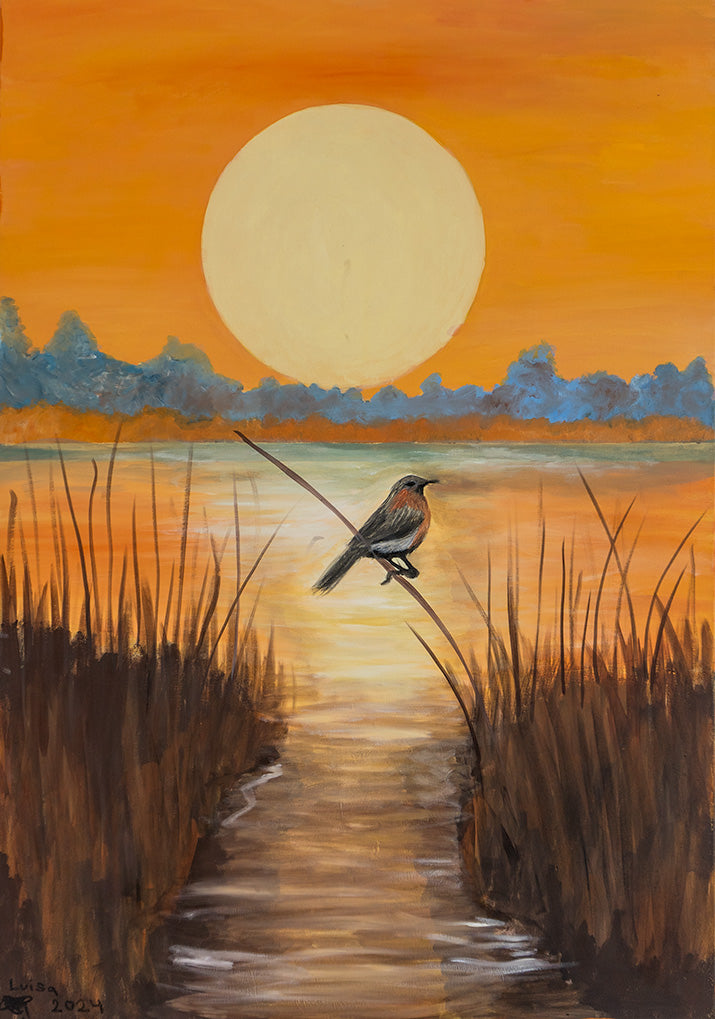 “Pajaro del Sol“ 70x100cm óleo sobre lienzo por Luisa María Pérez